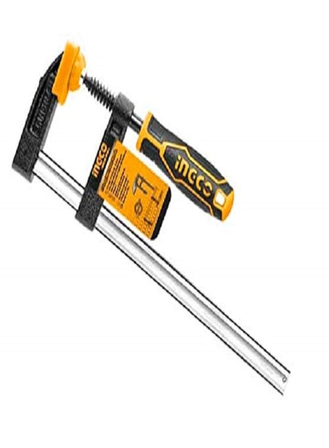 Ingco F Clamp 10 inch Steel with Rubberized Handle and Surface Protection PVC Cover for Clamping Better Grip Metal Wood Working Glass Welding DIY Work (HFC020503) 50 x 250 mm - Image 1